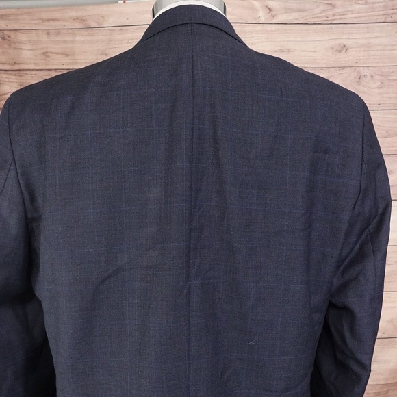 VINTAGE LAUREN RALPH LAUREN 100% WOOL BLUE CHECK BLAZER SUIT JACKET SZ 42L - Picture 5 of 10